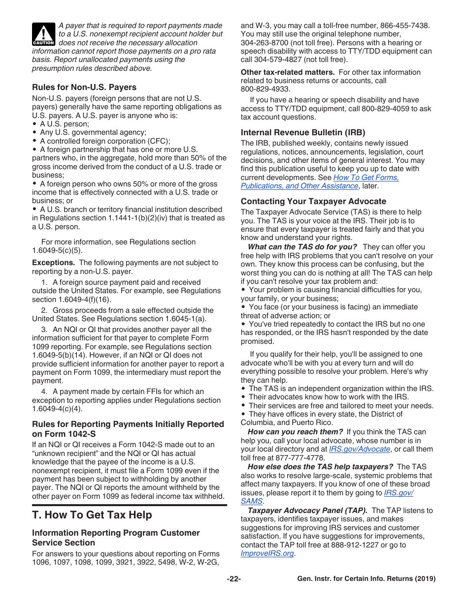 Instructions for IRS Form 1096, 1097, 1098, 1099, 3821, 3822, 5498, W-2G Certain Information Returns, Page 22