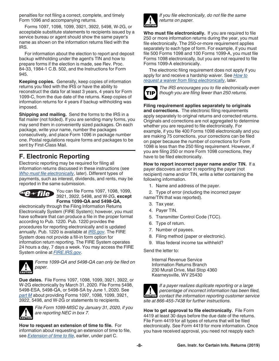 Instructions for IRS Form 1096, 1097, 1098, 1099, 3821, 3822, 5498, W-2G Certain Information Returns, Page 8