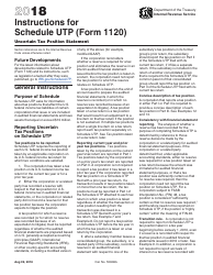 Document preview: Instructions for IRS Form 1120 Schedule UTP Uncertain Tax Position Statement