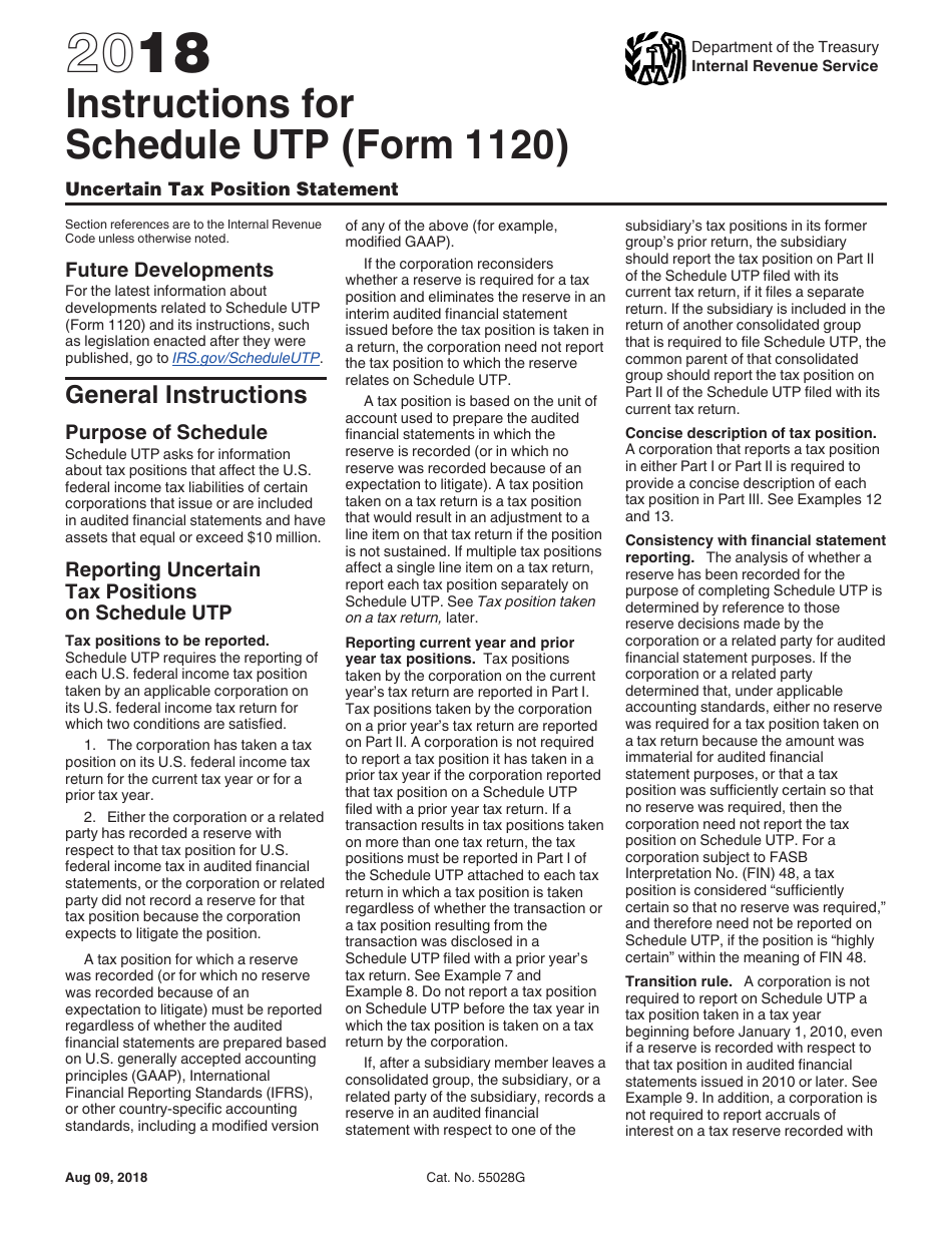 Instructions for IRS Form 1120 Schedule UTP Uncertain Tax Position Statement, Page 1