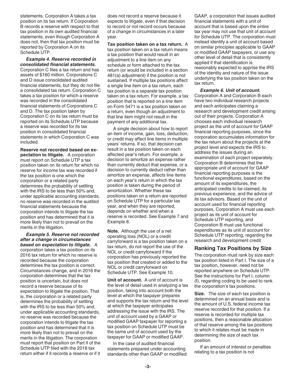 Instructions for IRS Form 1120 Schedule UTP Uncertain Tax Position Statement, Page 3
