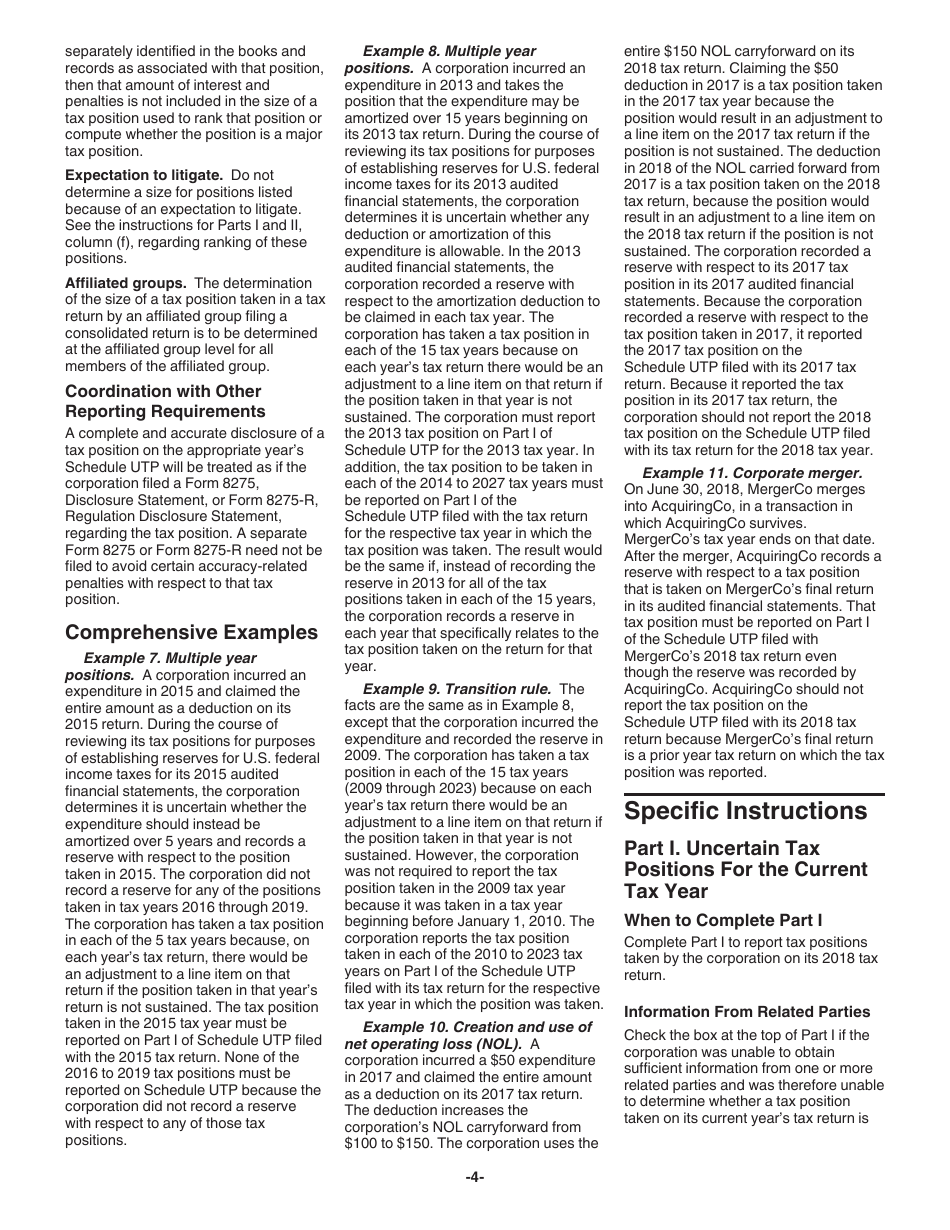 Instructions for IRS Form 1120 Schedule UTP Uncertain Tax Position Statement, Page 4