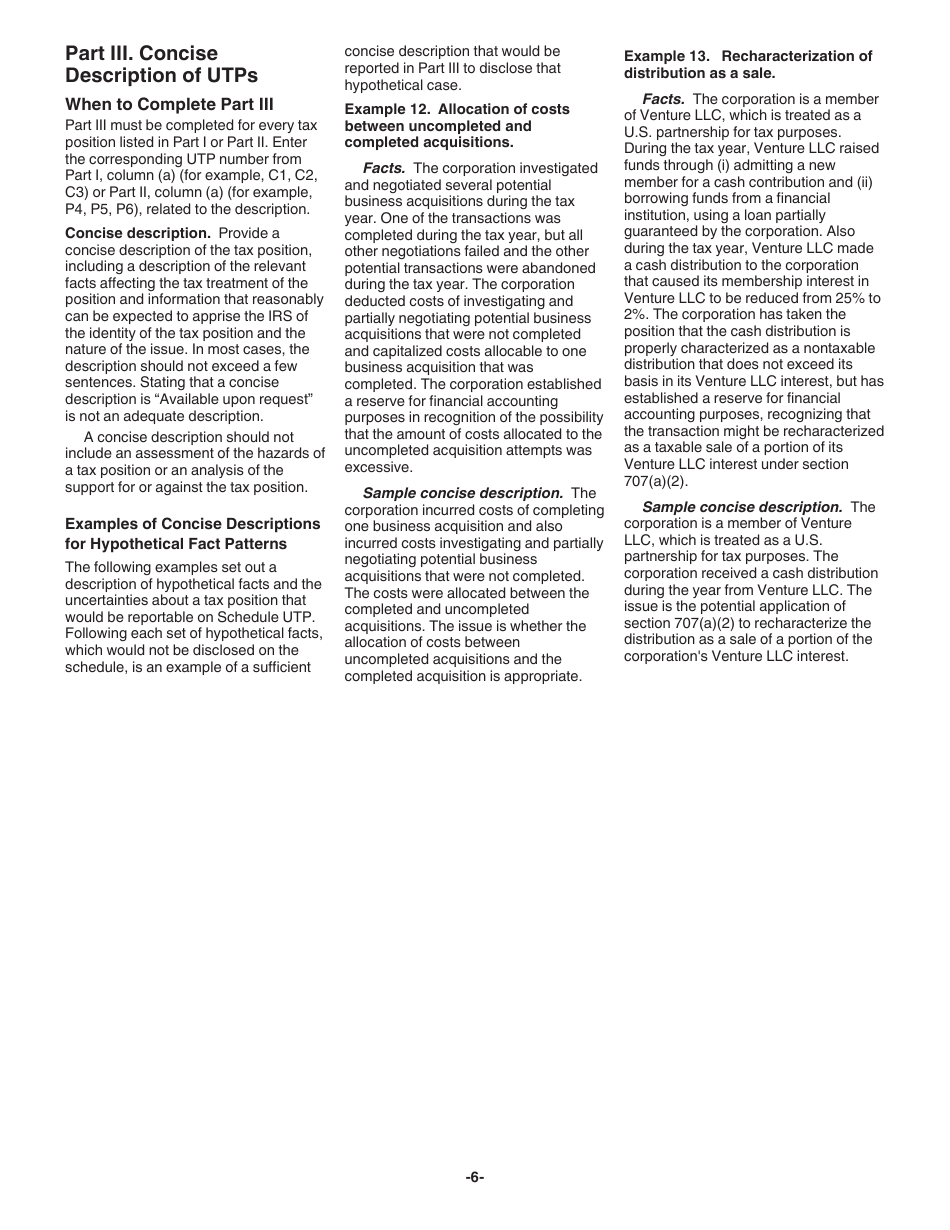 Instructions for IRS Form 1120 Schedule UTP Uncertain Tax Position Statement, Page 6