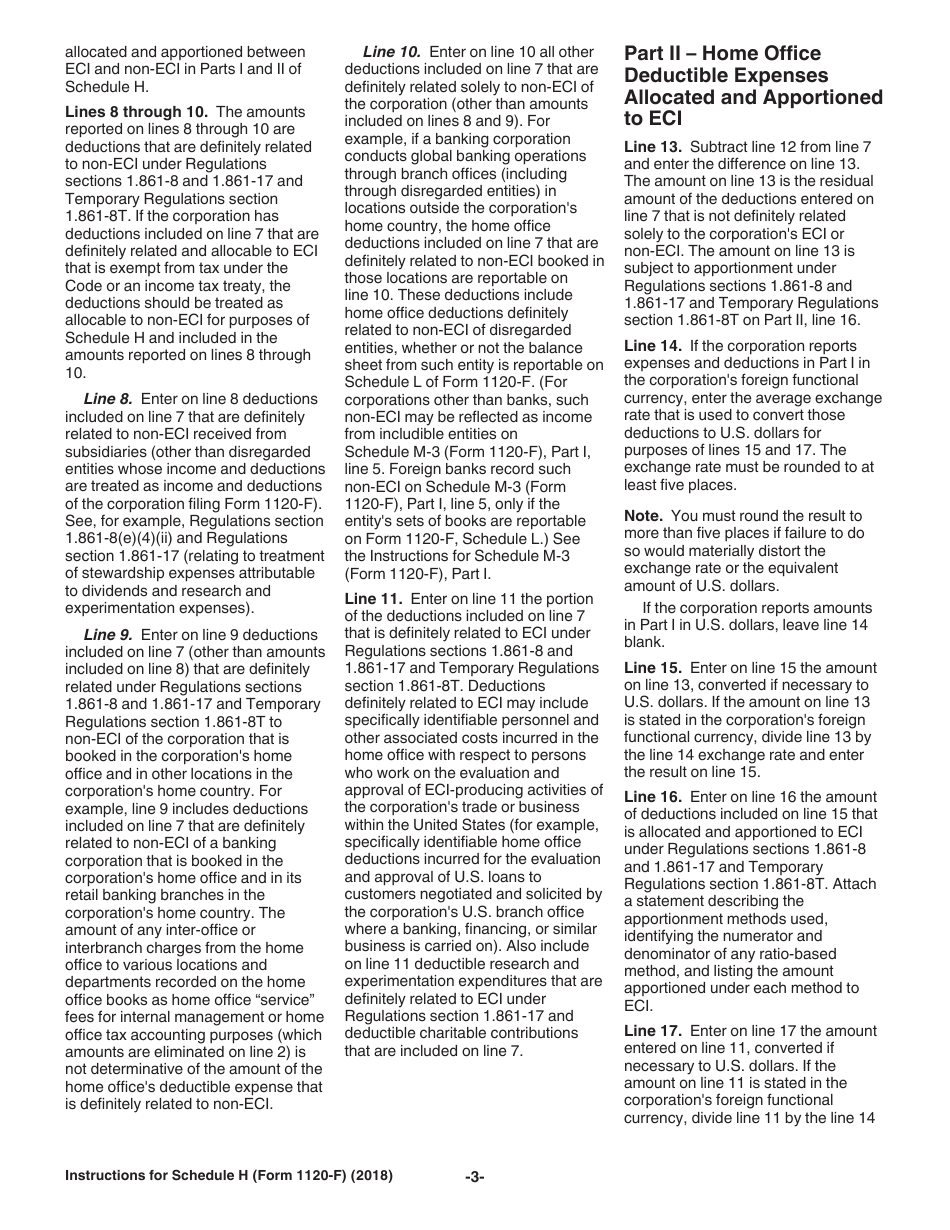 Instructions for IRS Form 1120-F Schedule H Deductions Allocated to Effectively Connected Income Under Regulations Section 1.861-8, Page 3