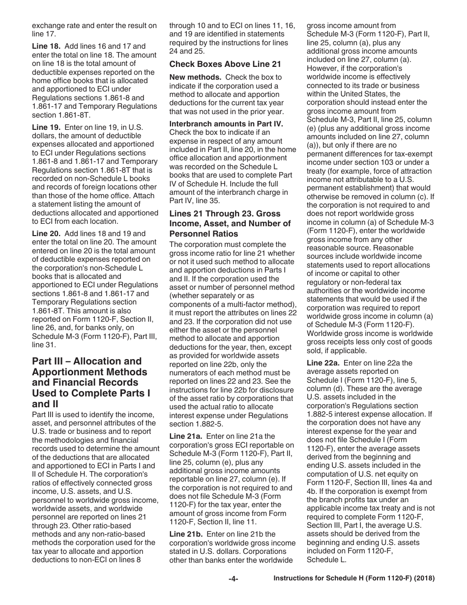 Instructions for IRS Form 1120-F Schedule H Deductions Allocated to Effectively Connected Income Under Regulations Section 1.861-8, Page 4