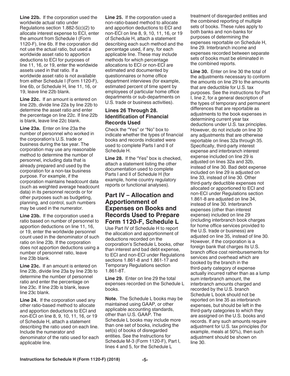 Instructions for IRS Form 1120-F Schedule H Deductions Allocated to Effectively Connected Income Under Regulations Section 1.861-8, Page 5