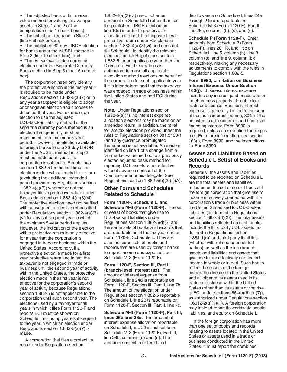 Instructions for IRS Form 1120-F Schedule I Interest Expense Allocation Under Regulations Section 1.882-5, Page 2