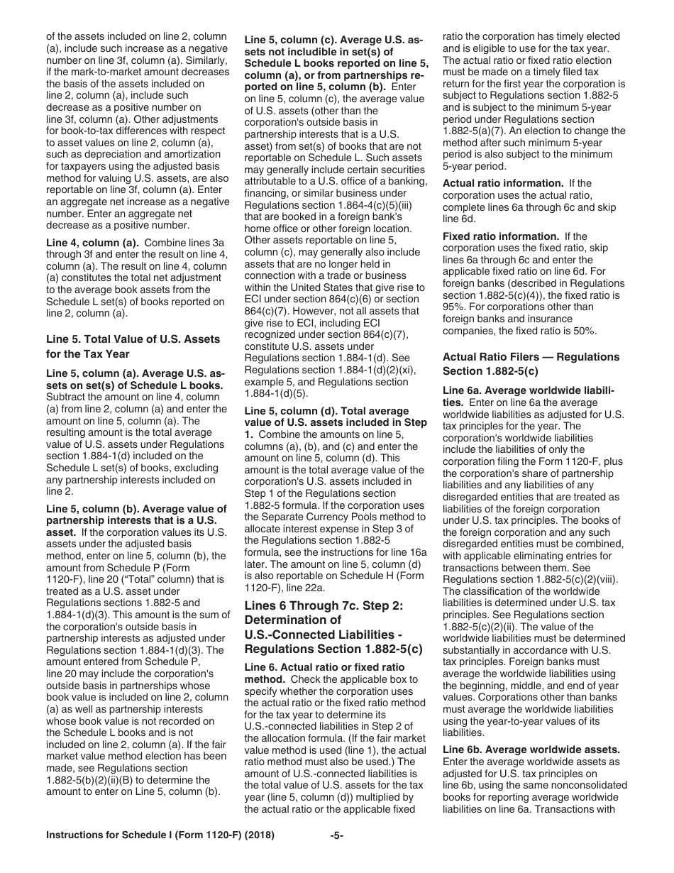 Instructions for IRS Form 1120-F Schedule I Interest Expense Allocation Under Regulations Section 1.882-5, Page 5