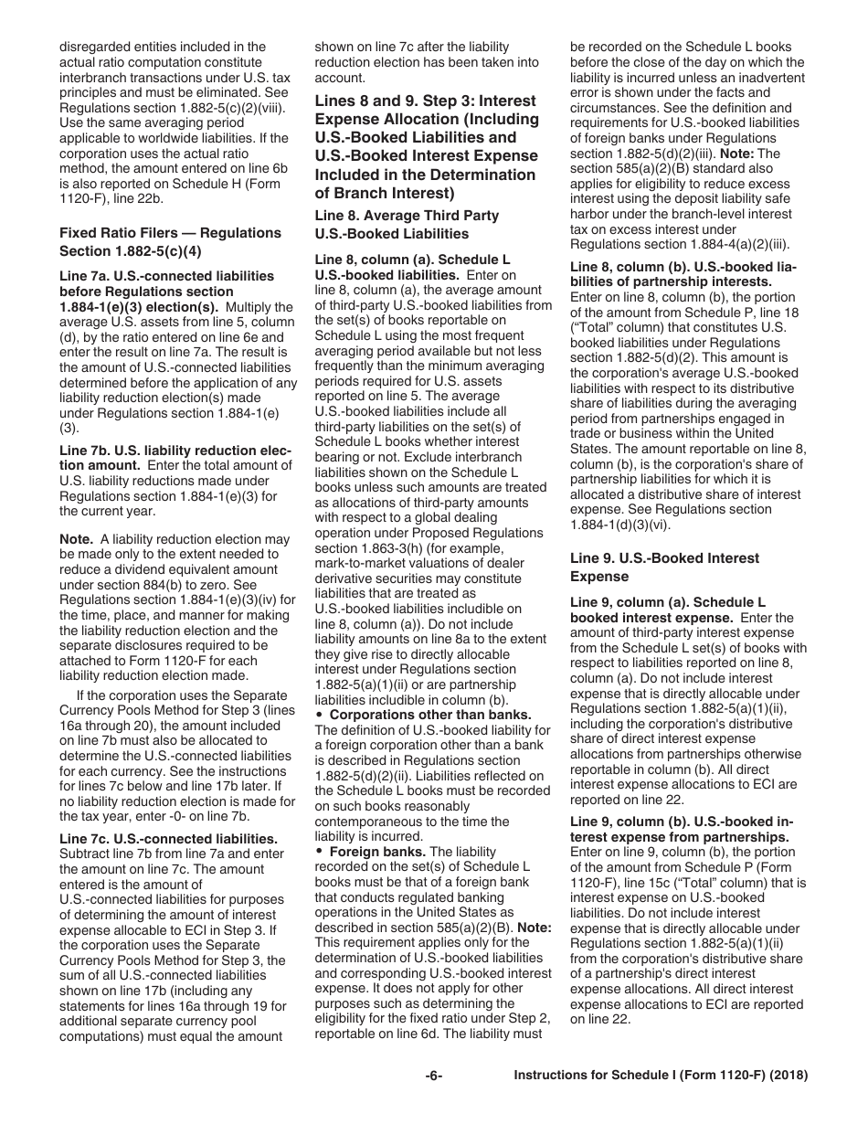 Instructions for IRS Form 1120-F Schedule I Interest Expense Allocation Under Regulations Section 1.882-5, Page 6
