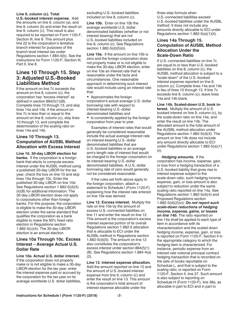 Instructions for IRS Form 1120-F Schedule I Interest Expense Allocation Under Regulations Section 1.882-5, Page 7