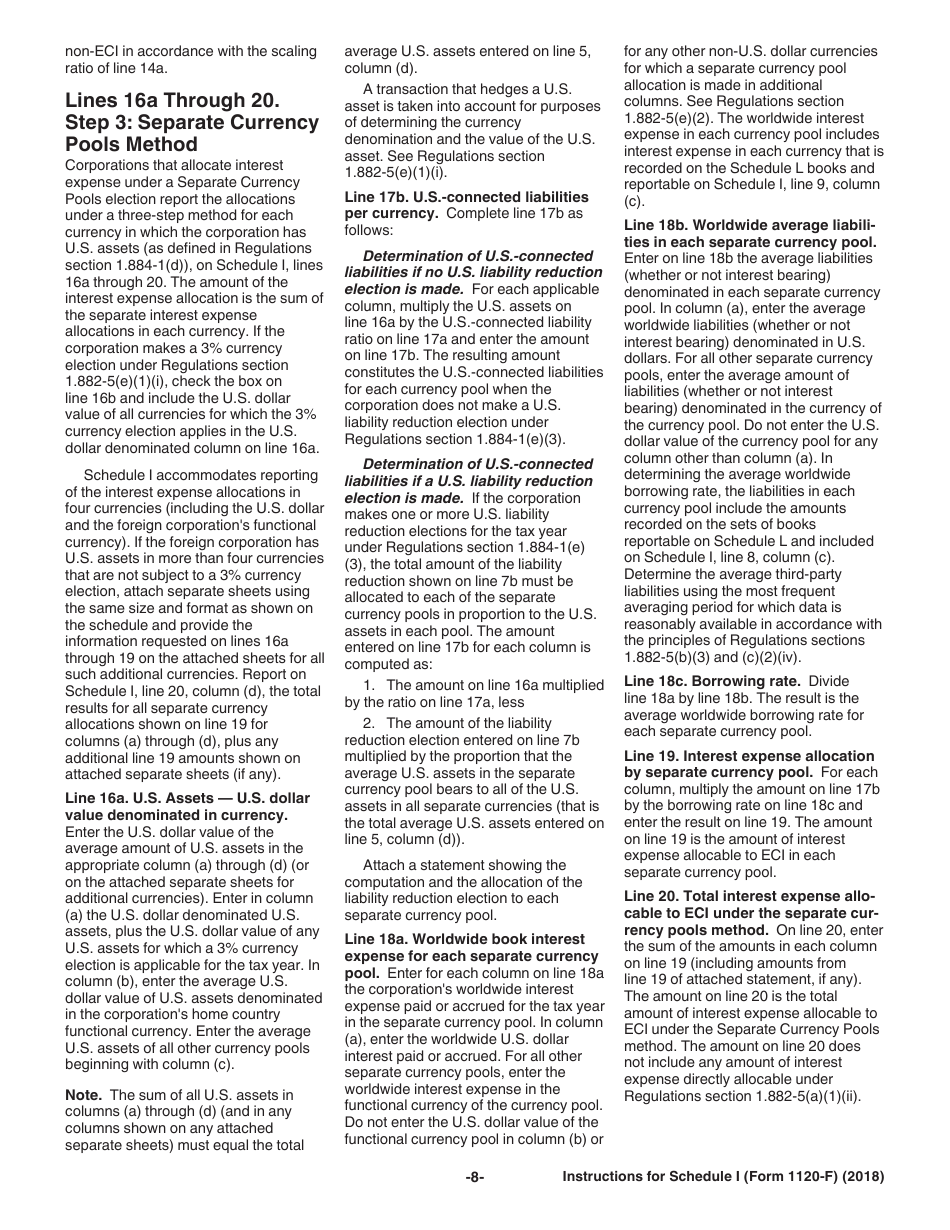 Instructions for IRS Form 1120-F Schedule I Interest Expense Allocation Under Regulations Section 1.882-5, Page 8
