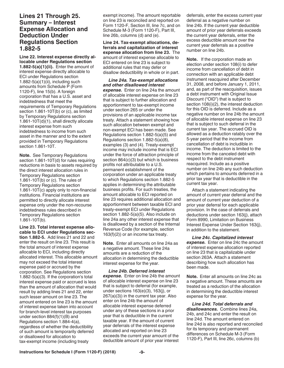 Instructions for IRS Form 1120-F Schedule I Interest Expense Allocation Under Regulations Section 1.882-5, Page 9