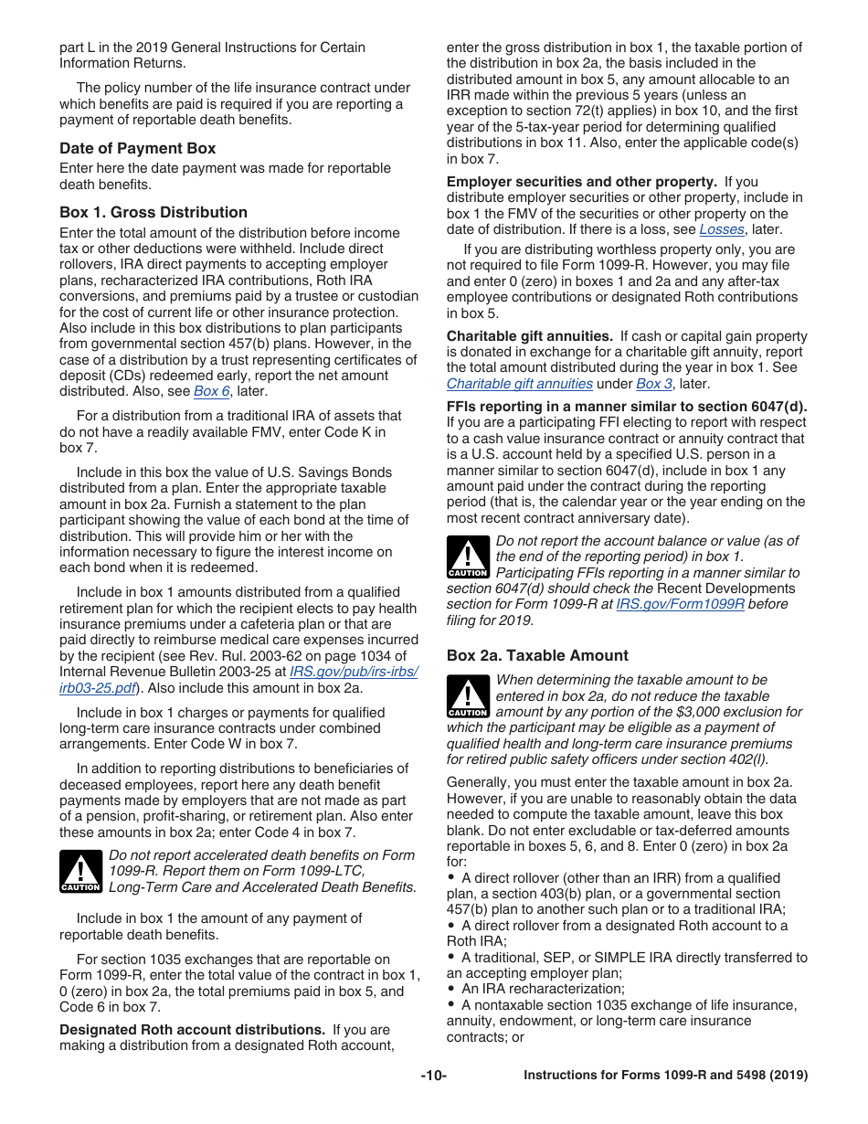 Instructions for IRS Form 1099-R, 5498 Distributions From Pensions, Annuities, Retirement or Profit-Sharing Plans, IRAs, Insurance Contracts, Etc., Page 10