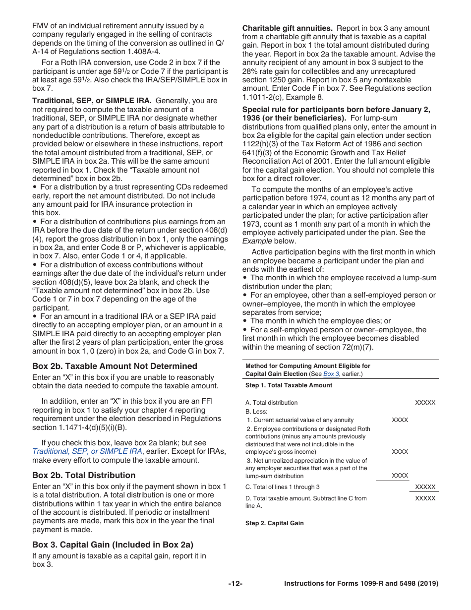 Instructions for IRS Form 1099-R, 5498 Distributions From Pensions, Annuities, Retirement or Profit-Sharing Plans, IRAs, Insurance Contracts, Etc., Page 12