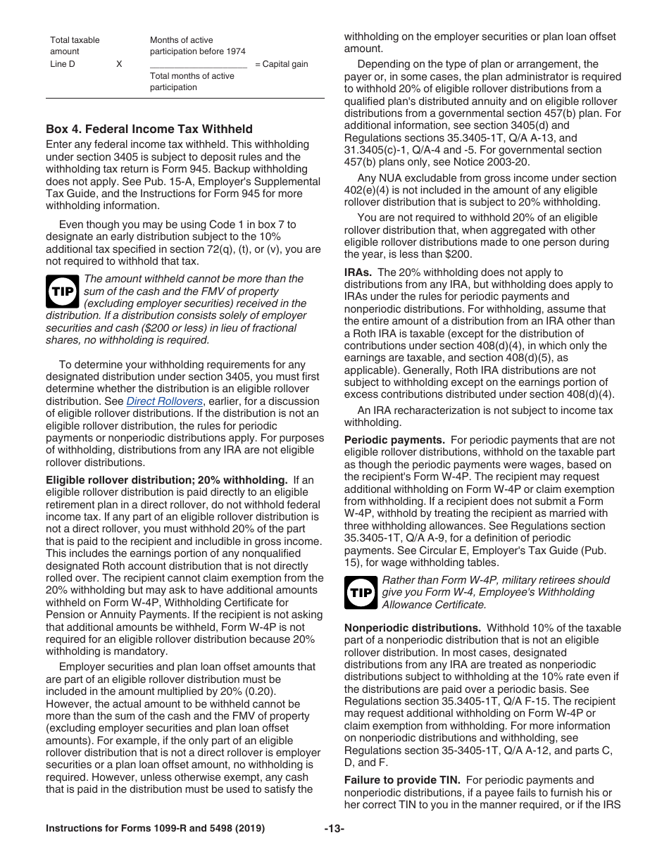 Download Instructions for IRS Form 1099-R, 5498 Distributions From ...