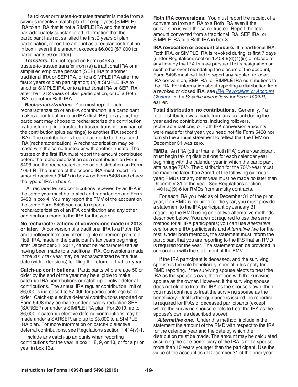 Instructions for IRS Form 1099-R, 5498 Distributions From Pensions, Annuities, Retirement or Profit-Sharing Plans, IRAs, Insurance Contracts, Etc., Page 19