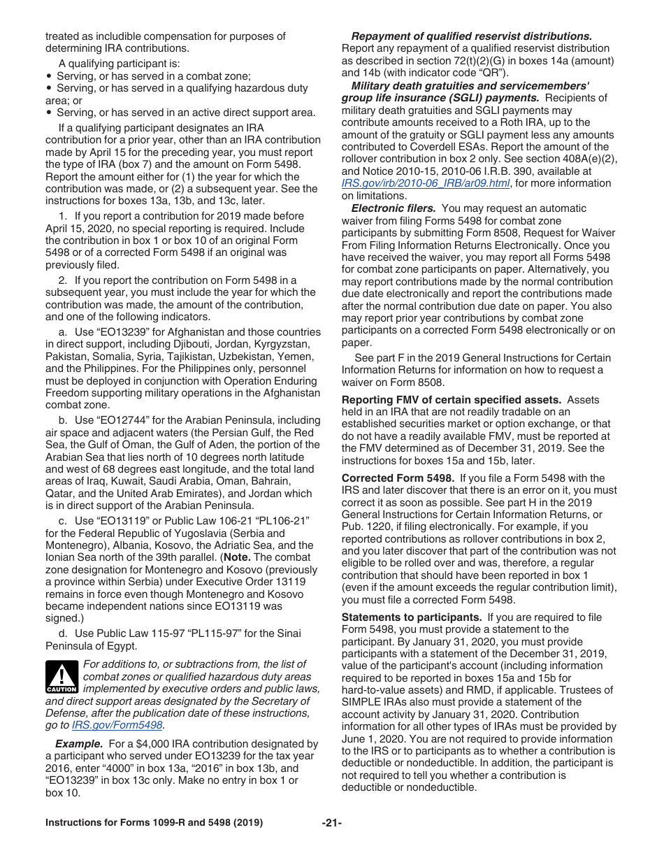Instructions for IRS Form 1099-R, 5498 Distributions From Pensions, Annuities, Retirement or Profit-Sharing Plans, IRAs, Insurance Contracts, Etc., Page 21