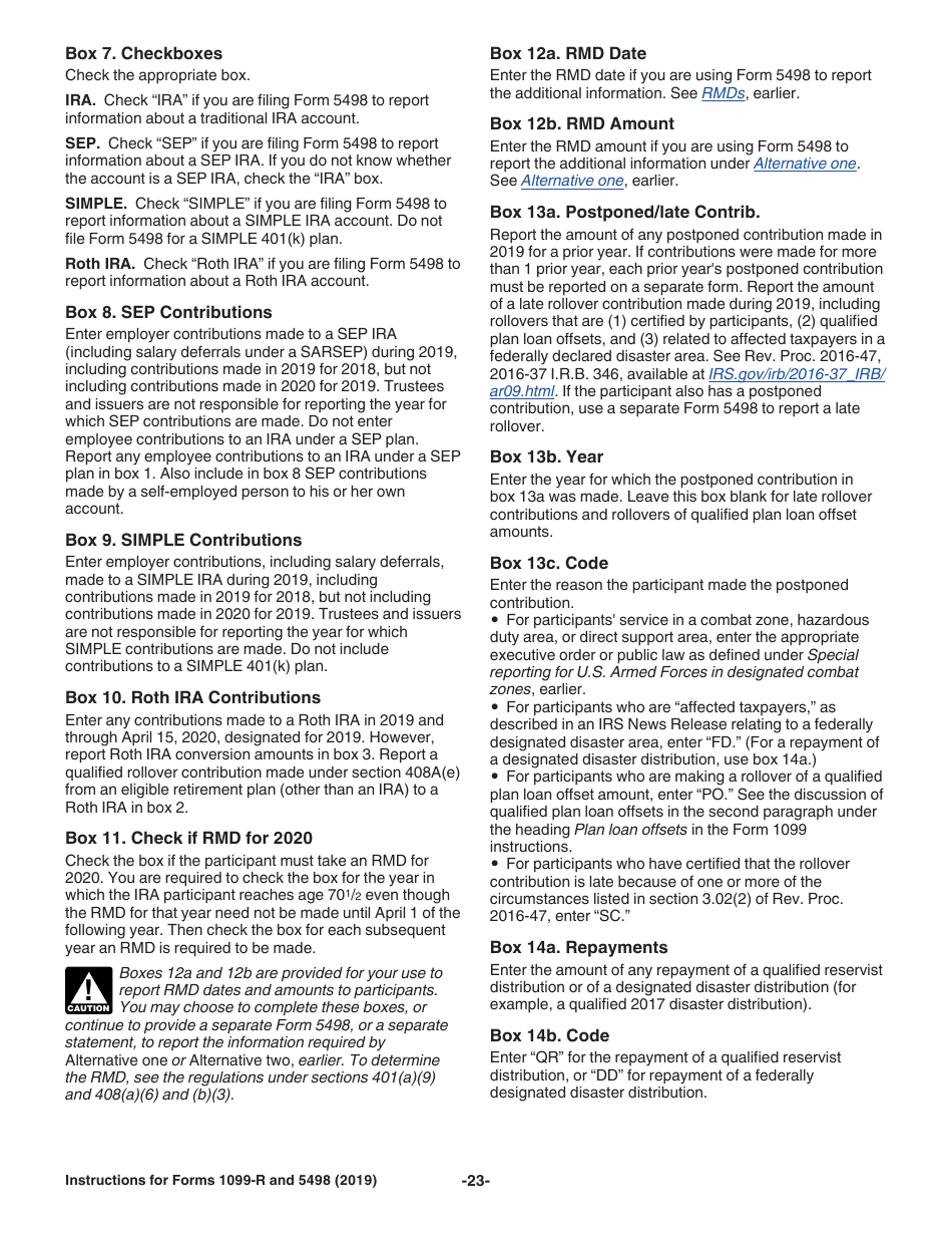 Instructions for IRS Form 1099-R, 5498 Distributions From Pensions, Annuities, Retirement or Profit-Sharing Plans, IRAs, Insurance Contracts, Etc., Page 23