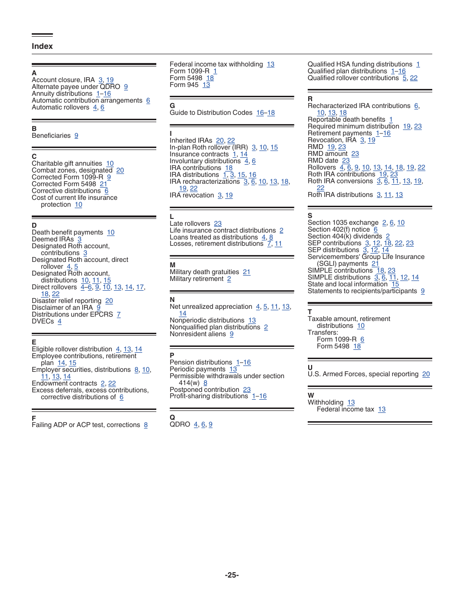 Instructions for IRS Form 1099-R, 5498 Distributions From Pensions, Annuities, Retirement or Profit-Sharing Plans, IRAs, Insurance Contracts, Etc., Page 25