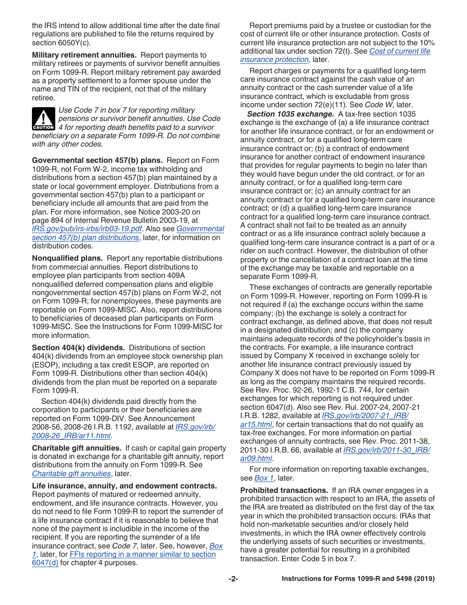Instructions for IRS Form 1099-R, 5498 Distributions From Pensions, Annuities, Retirement or Profit-Sharing Plans, IRAs, Insurance Contracts, Etc., Page 2