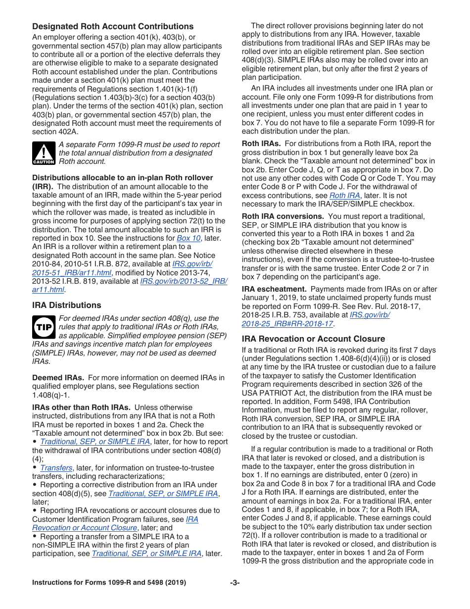 Instructions for IRS Form 1099-R, 5498 Distributions From Pensions, Annuities, Retirement or Profit-Sharing Plans, IRAs, Insurance Contracts, Etc., Page 3