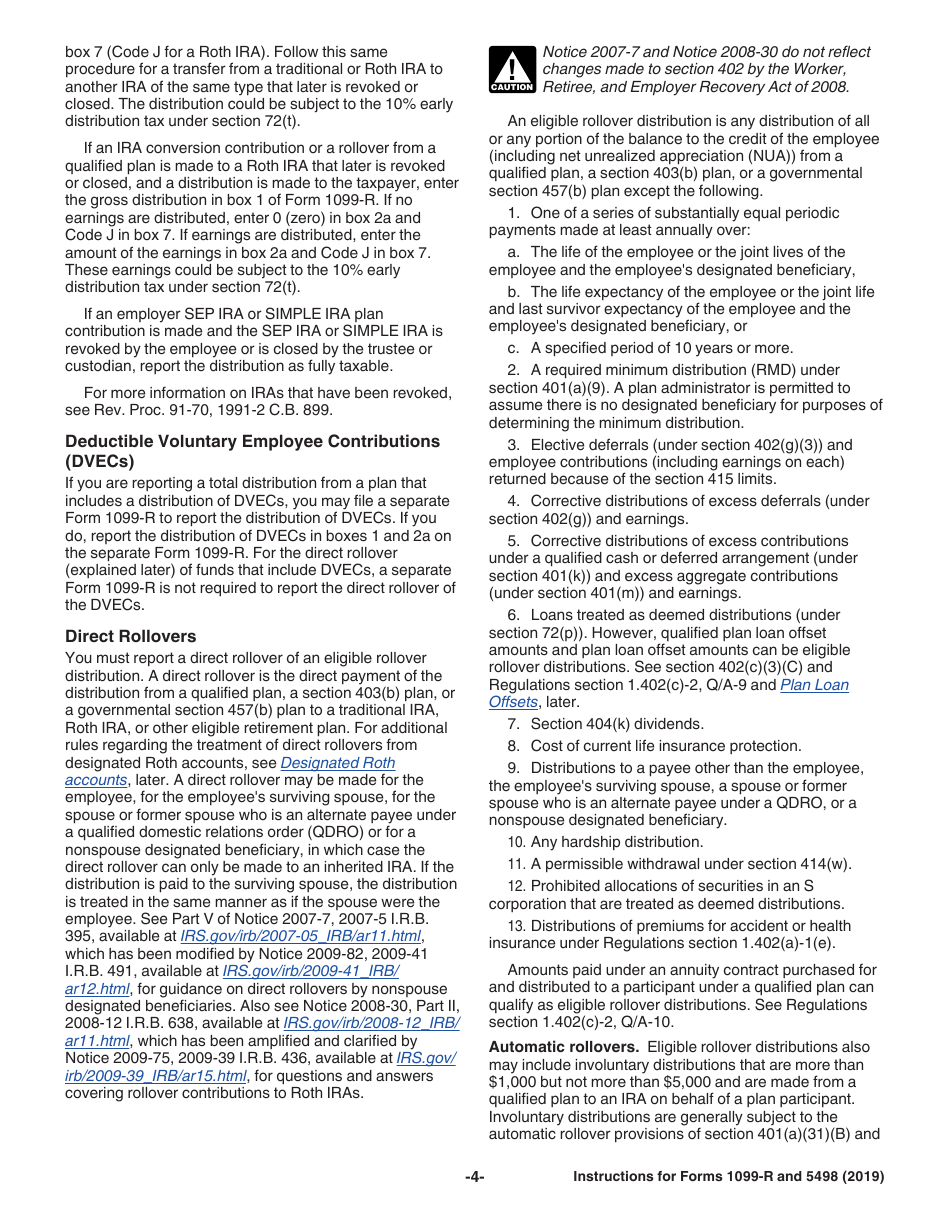 Instructions for IRS Form 1099-R, 5498 Distributions From Pensions, Annuities, Retirement or Profit-Sharing Plans, IRAs, Insurance Contracts, Etc., Page 4