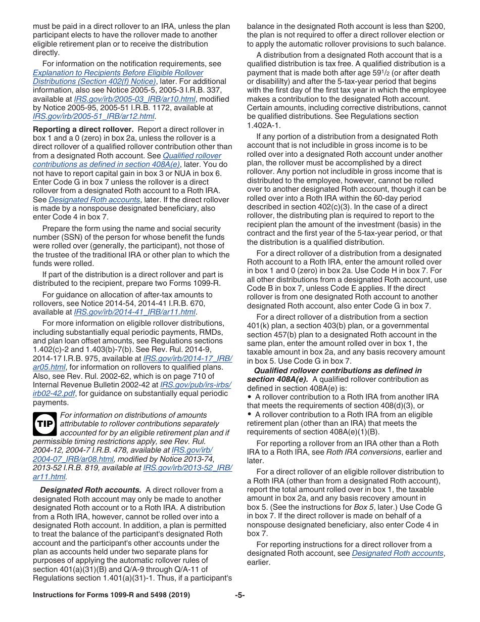 Instructions for IRS Form 1099-R, 5498 Distributions From Pensions, Annuities, Retirement or Profit-Sharing Plans, IRAs, Insurance Contracts, Etc., Page 5