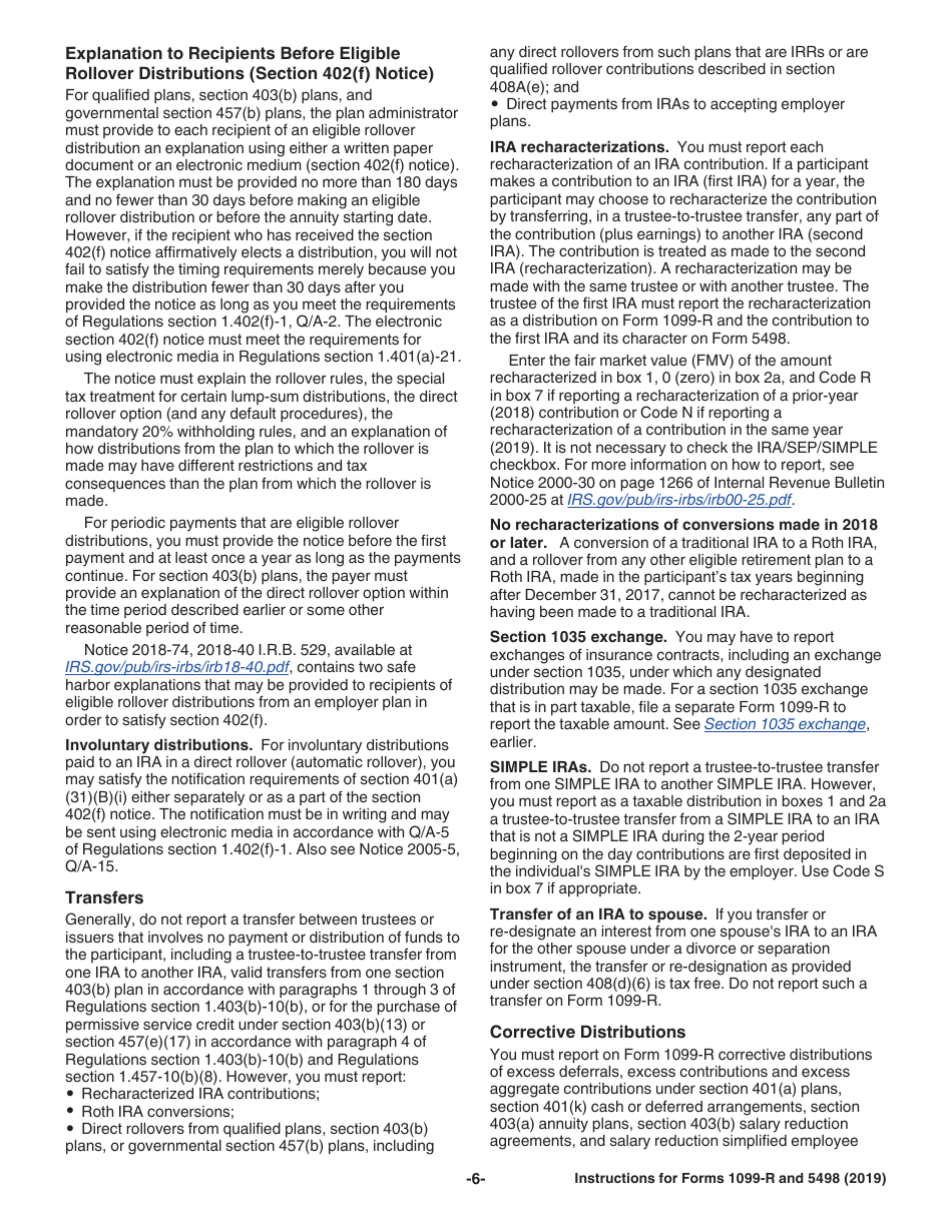 Instructions for IRS Form 1099-R, 5498 Distributions From Pensions, Annuities, Retirement or Profit-Sharing Plans, IRAs, Insurance Contracts, Etc., Page 6