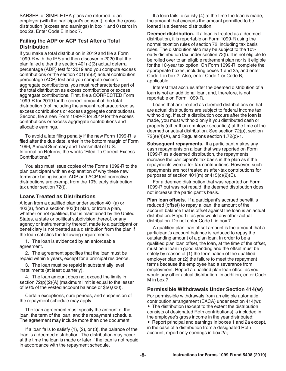 Instructions for IRS Form 1099-R, 5498 Distributions From Pensions, Annuities, Retirement or Profit-Sharing Plans, IRAs, Insurance Contracts, Etc., Page 8