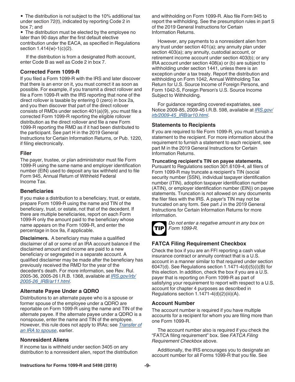 Instructions for IRS Form 1099-R, 5498 Distributions From Pensions, Annuities, Retirement or Profit-Sharing Plans, IRAs, Insurance Contracts, Etc., Page 9
