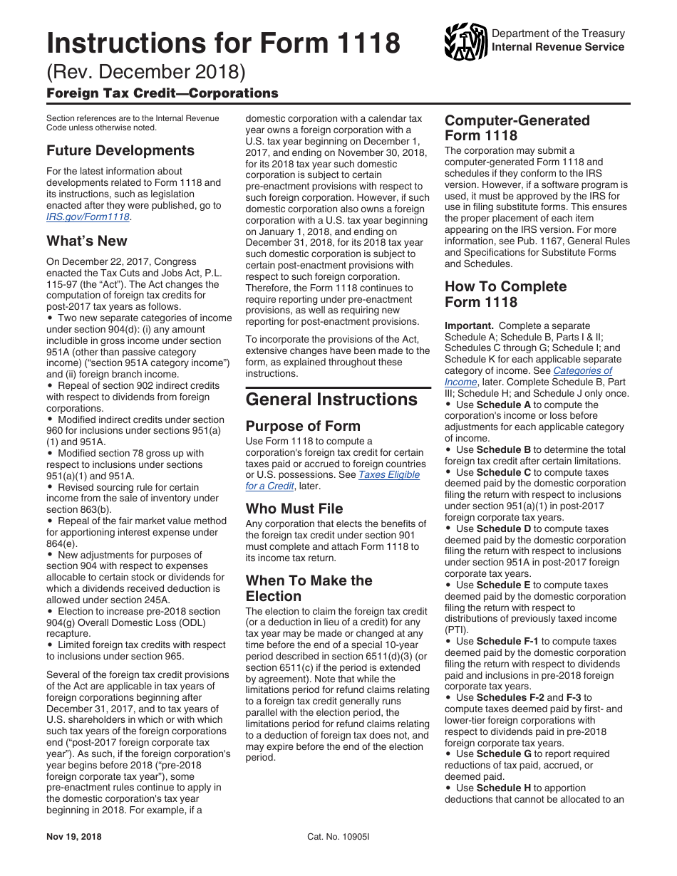 Download Instructions For IRS Form 1118 Foreign Tax Credit ...