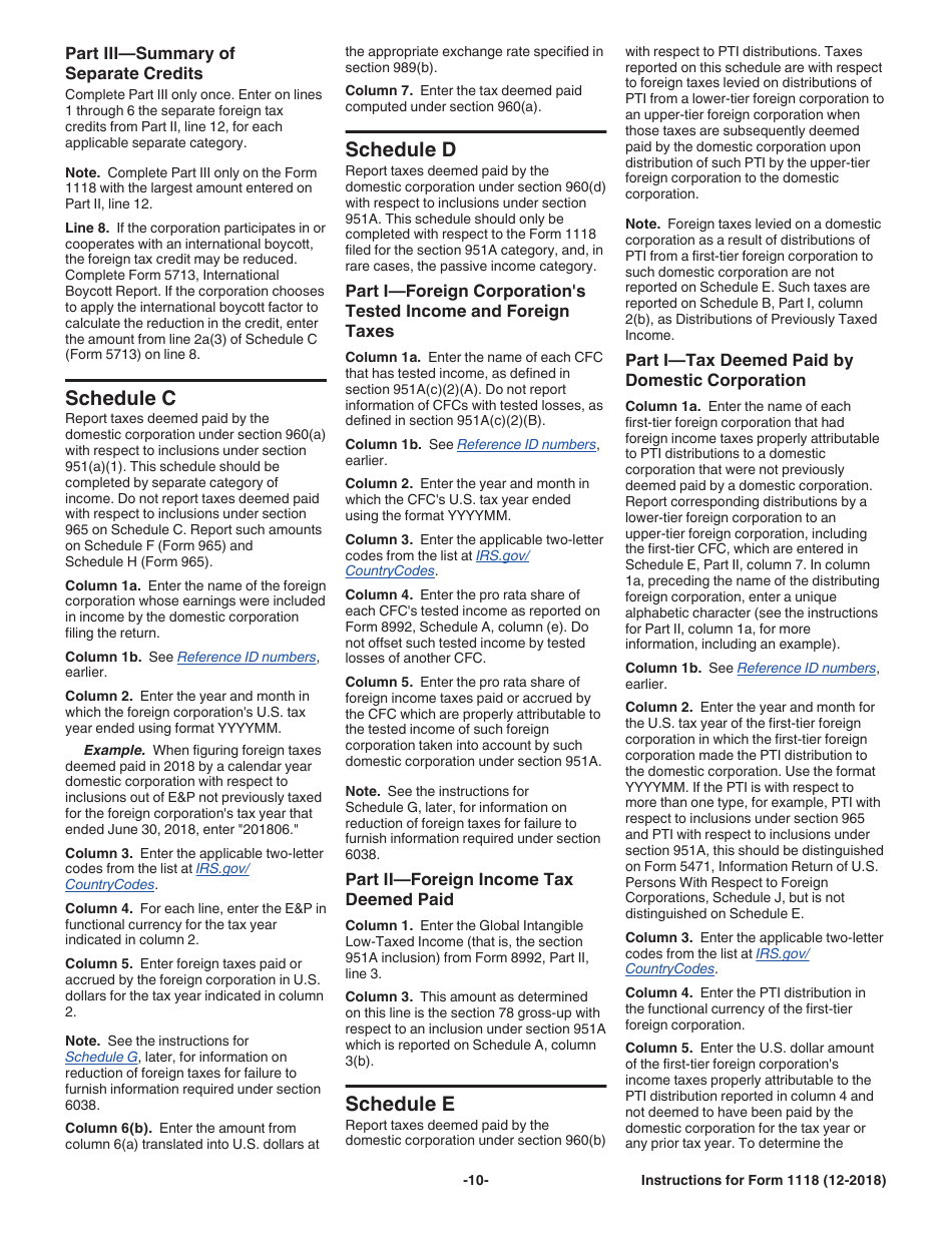 Instructions for IRS Form 1118 Foreign Tax Credit - Corporations, Page 10
