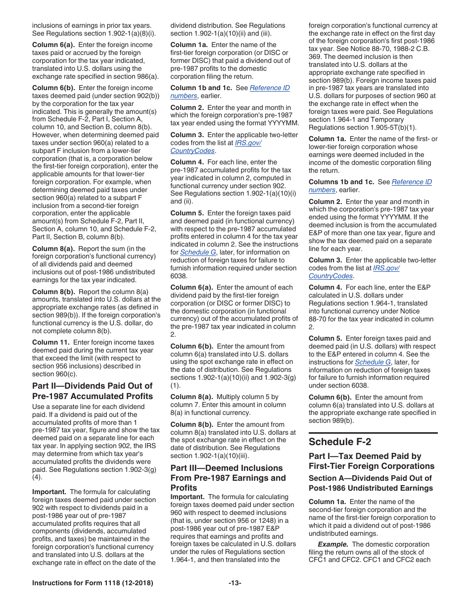 Instructions for IRS Form 1118 Foreign Tax Credit - Corporations, Page 13