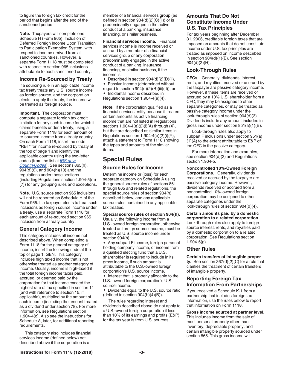Instructions for IRS Form 1118 Foreign Tax Credit - Corporations, Page 3