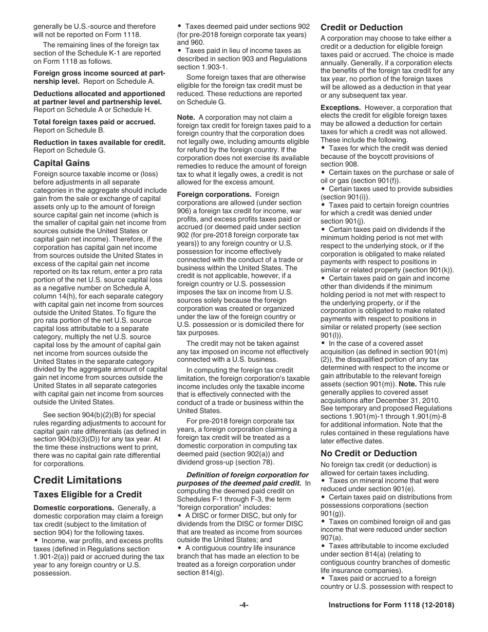 Instructions for IRS Form 1118 Foreign Tax Credit - Corporations, Page 4