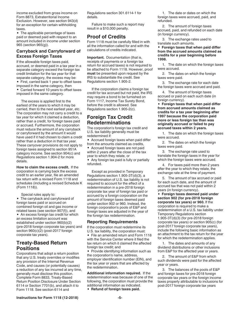 Instructions for IRS Form 1118 Foreign Tax Credit - Corporations, Page 5