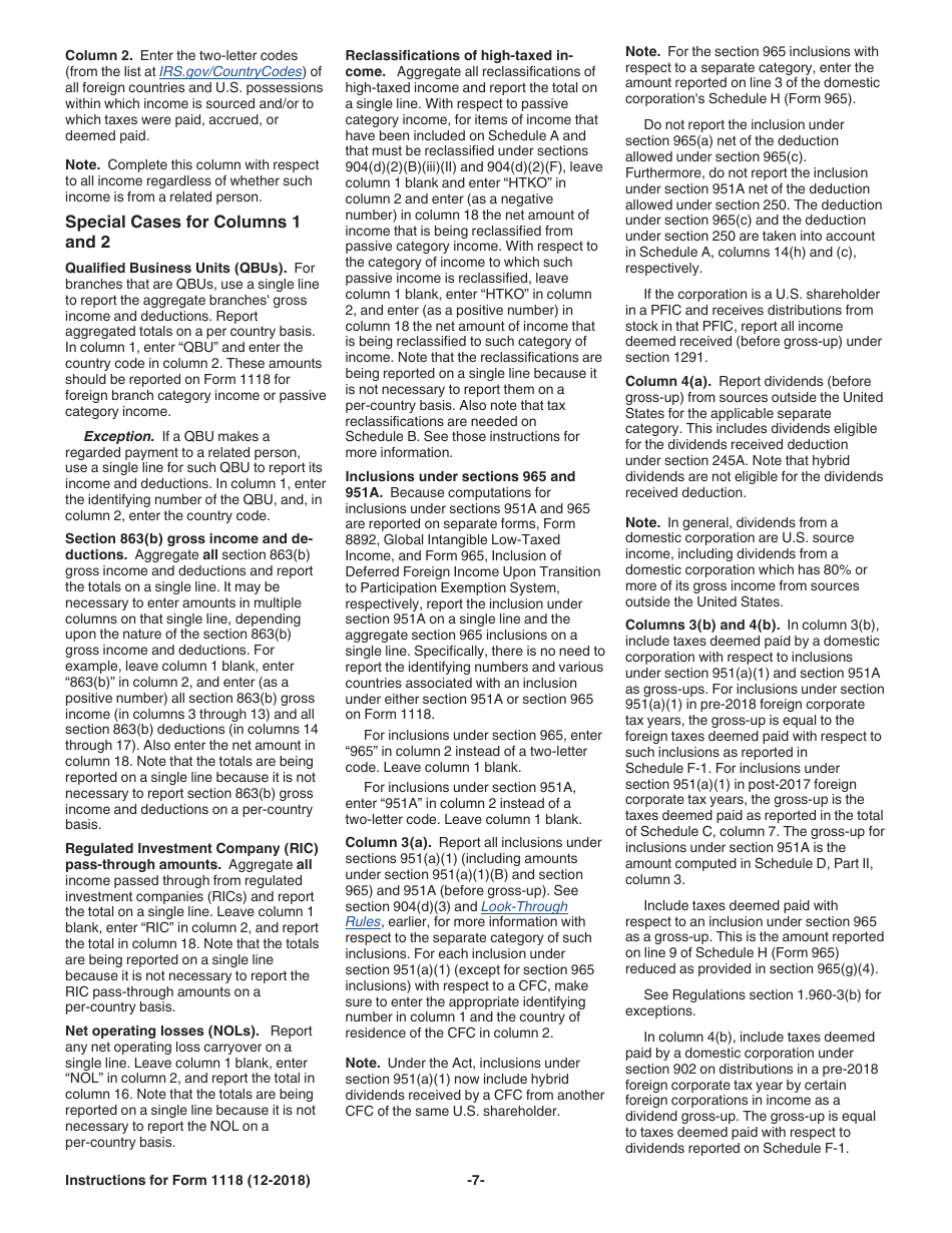Instructions for IRS Form 1118 Foreign Tax Credit - Corporations, Page 7