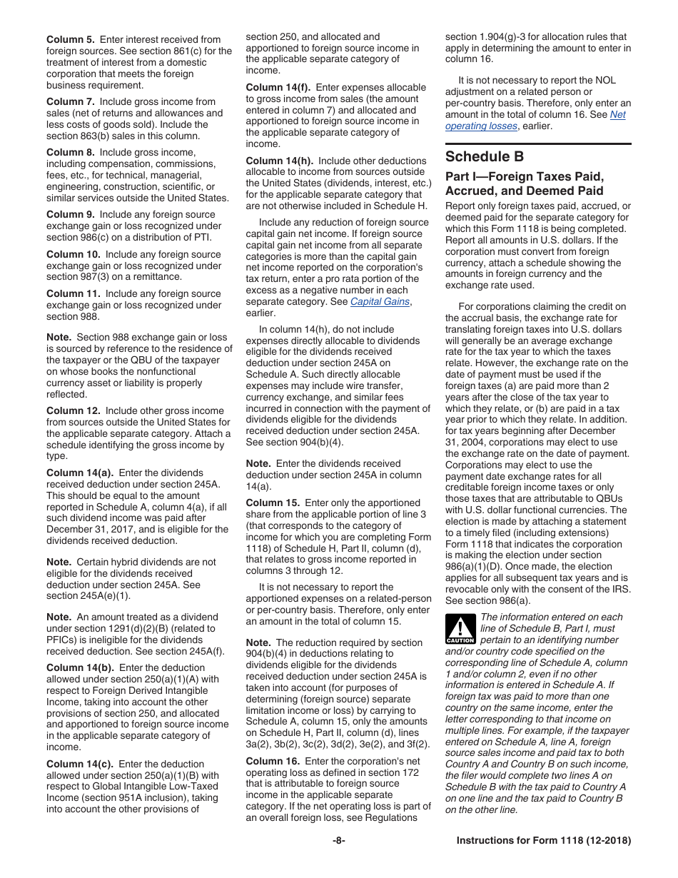 Instructions for IRS Form 1118 Foreign Tax Credit - Corporations, Page 8