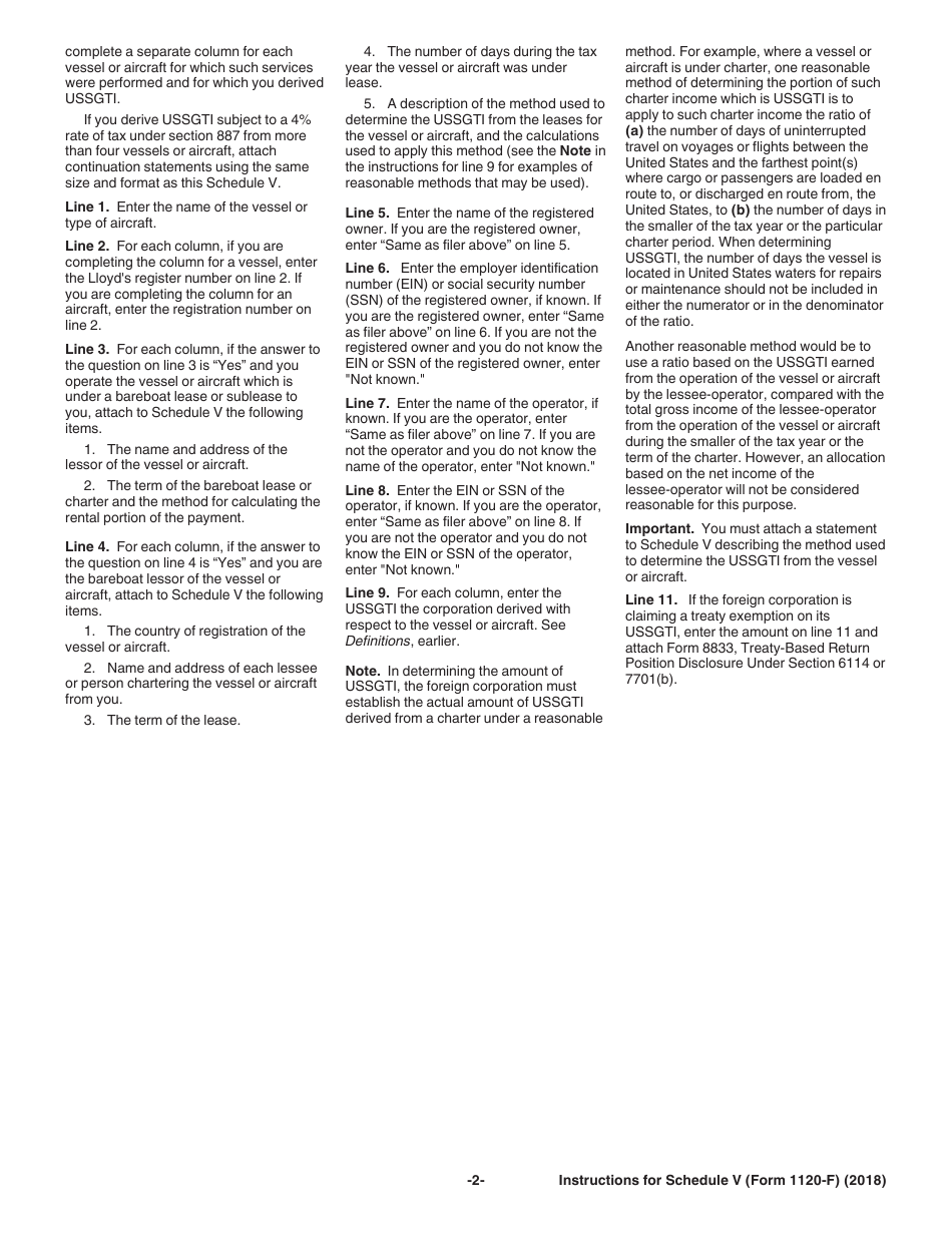 Instructions for IRS Form 1120-F Schedule V List of Vessels or Aircraft, Operators, and Owners, Page 2