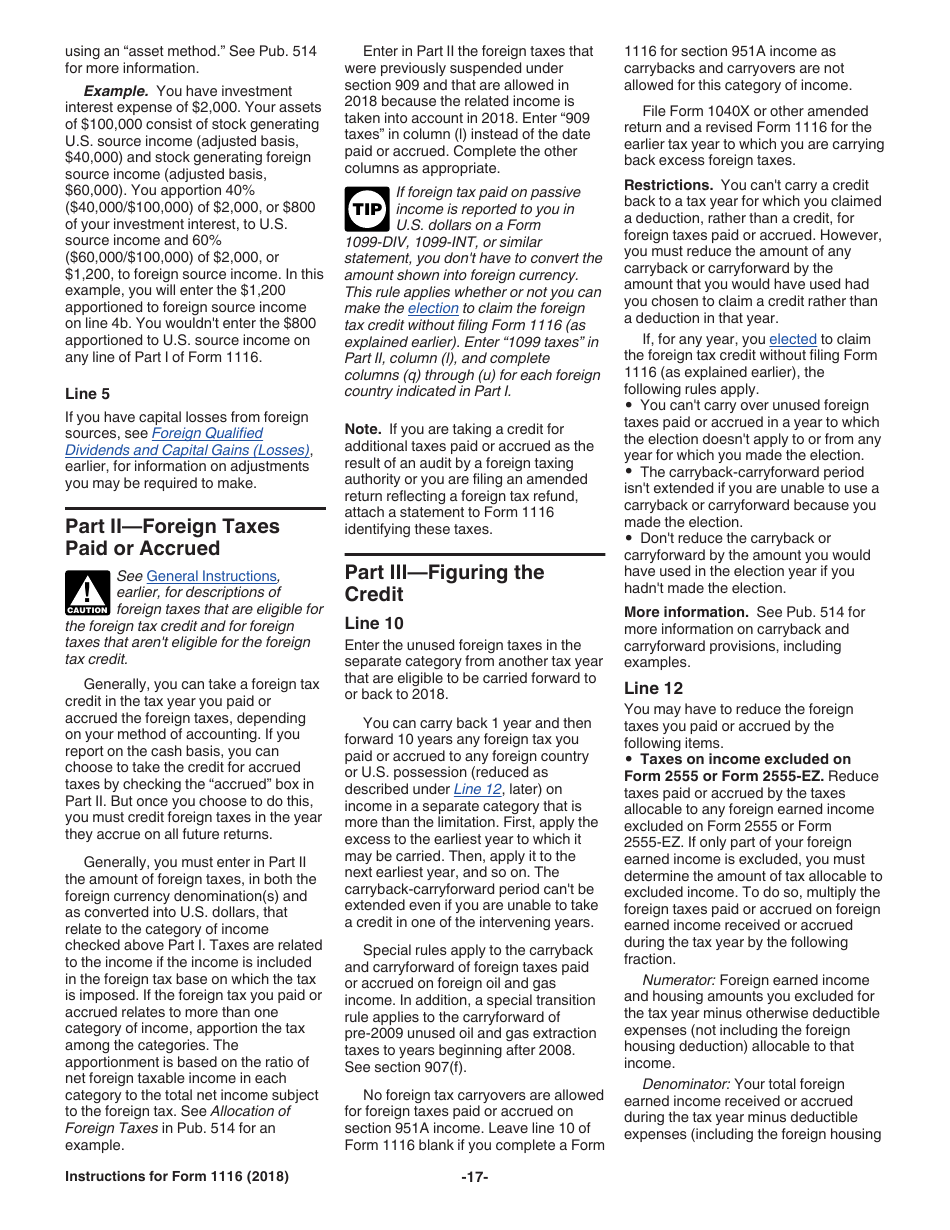 Instructions for IRS Form 1116 Foreign Tax Credit (Individual, Estate, or Trust), Page 17