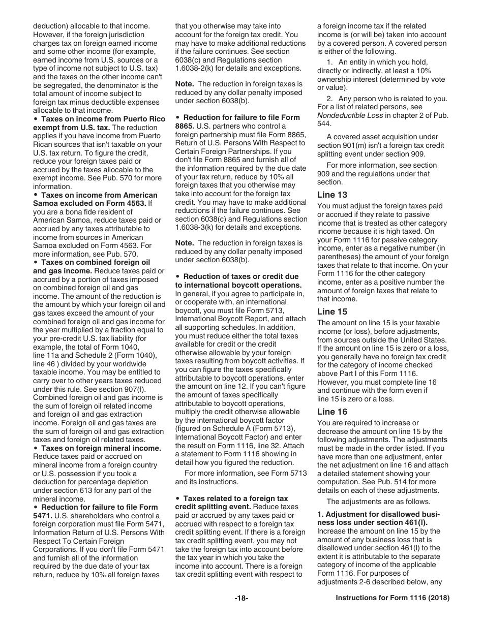 Instructions for IRS Form 1116 Foreign Tax Credit (Individual, Estate, or Trust), Page 18