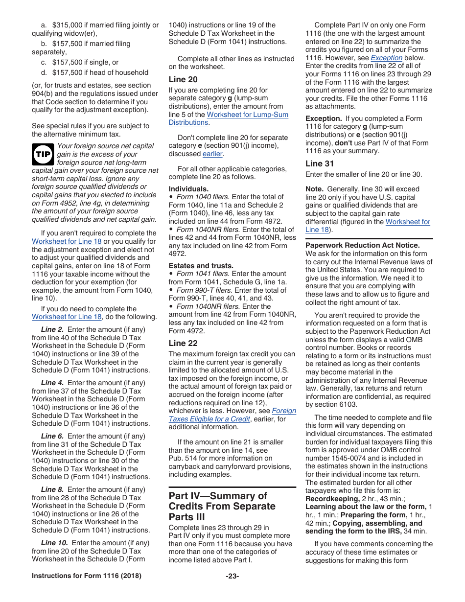 Instructions for IRS Form 1116 Foreign Tax Credit (Individual, Estate, or Trust), Page 23