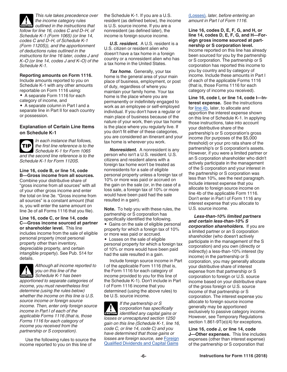 Instructions for IRS Form 1116 Foreign Tax Credit (Individual, Estate, or Trust), Page 6