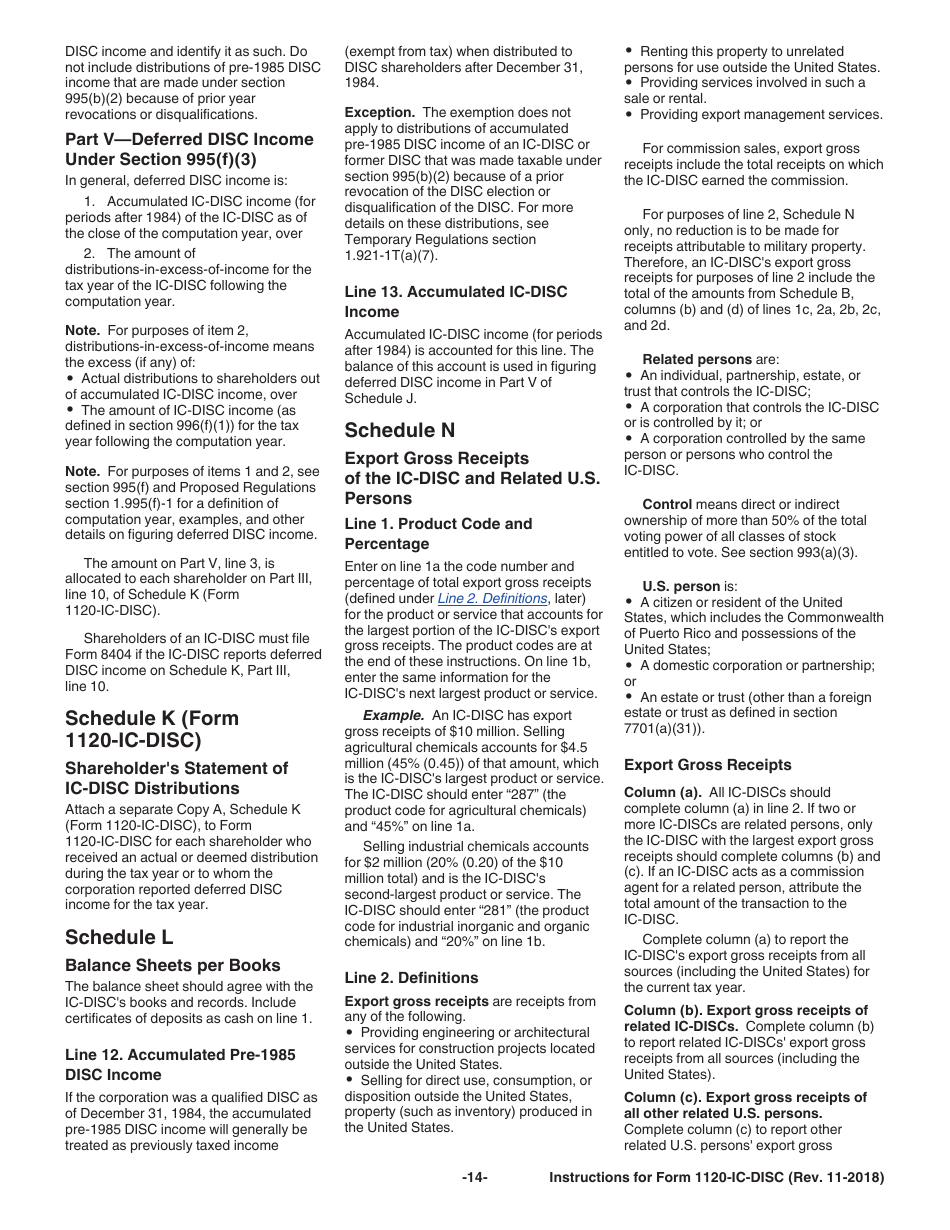 Instructions for IRS Form 1120-IC-DISC Interest Charge Domestic International Sales Corporation Return, Page 14
