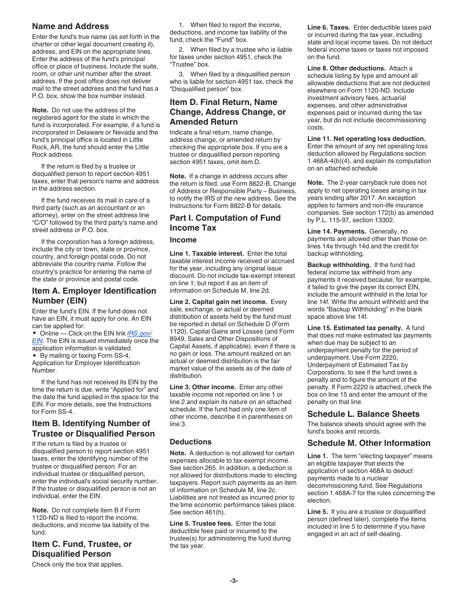 Instructions for IRS Form 1120-ND Return for Nuclear Decommissioning Funds and Certain Related Persons, Page 3