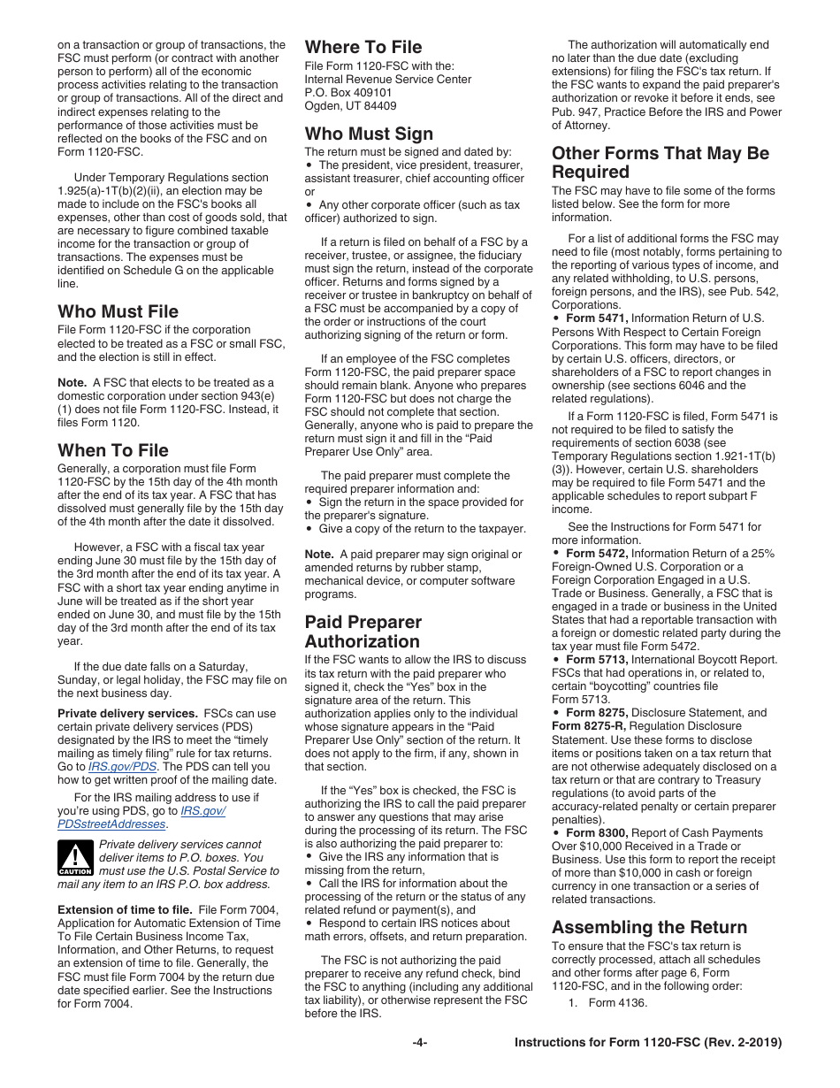 Instructions for IRS Form 1120-FSC U.S. Income Tax Return of a Foreign Sales Corporation, Page 4