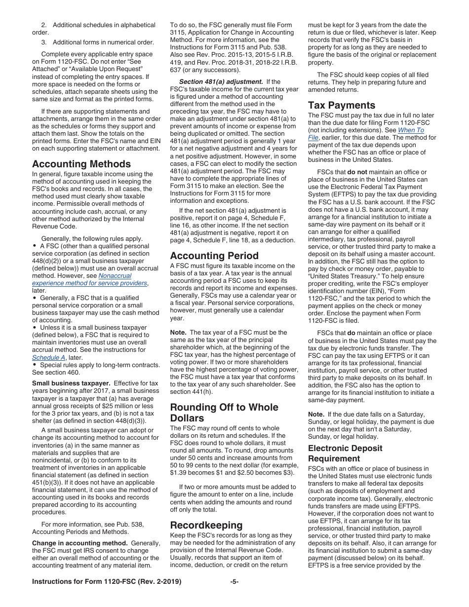 Instructions for IRS Form 1120-FSC U.S. Income Tax Return of a Foreign Sales Corporation, Page 5