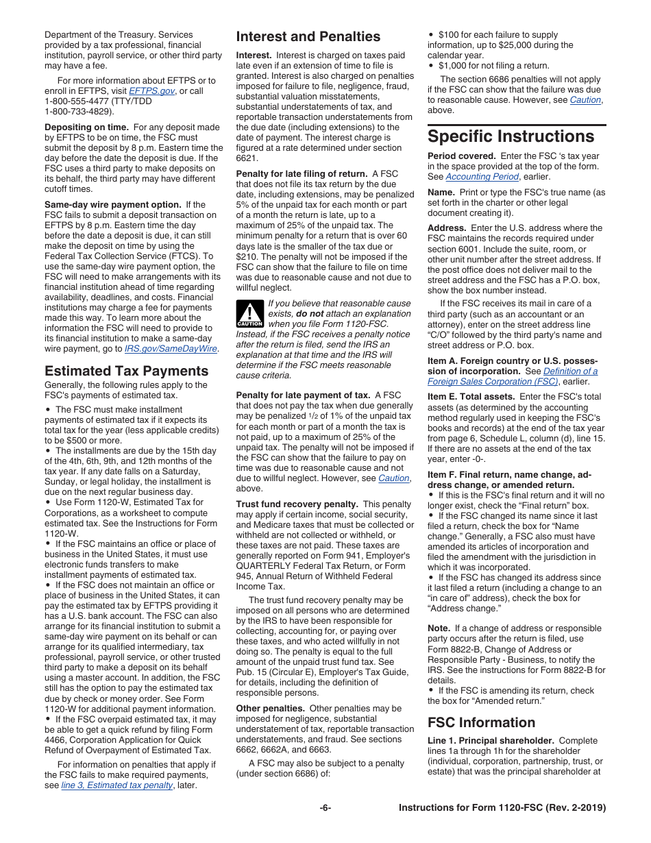 Instructions for IRS Form 1120-FSC U.S. Income Tax Return of a Foreign Sales Corporation, Page 6