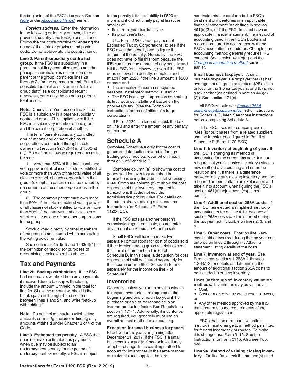 Instructions for IRS Form 1120-FSC U.S. Income Tax Return of a Foreign Sales Corporation, Page 7