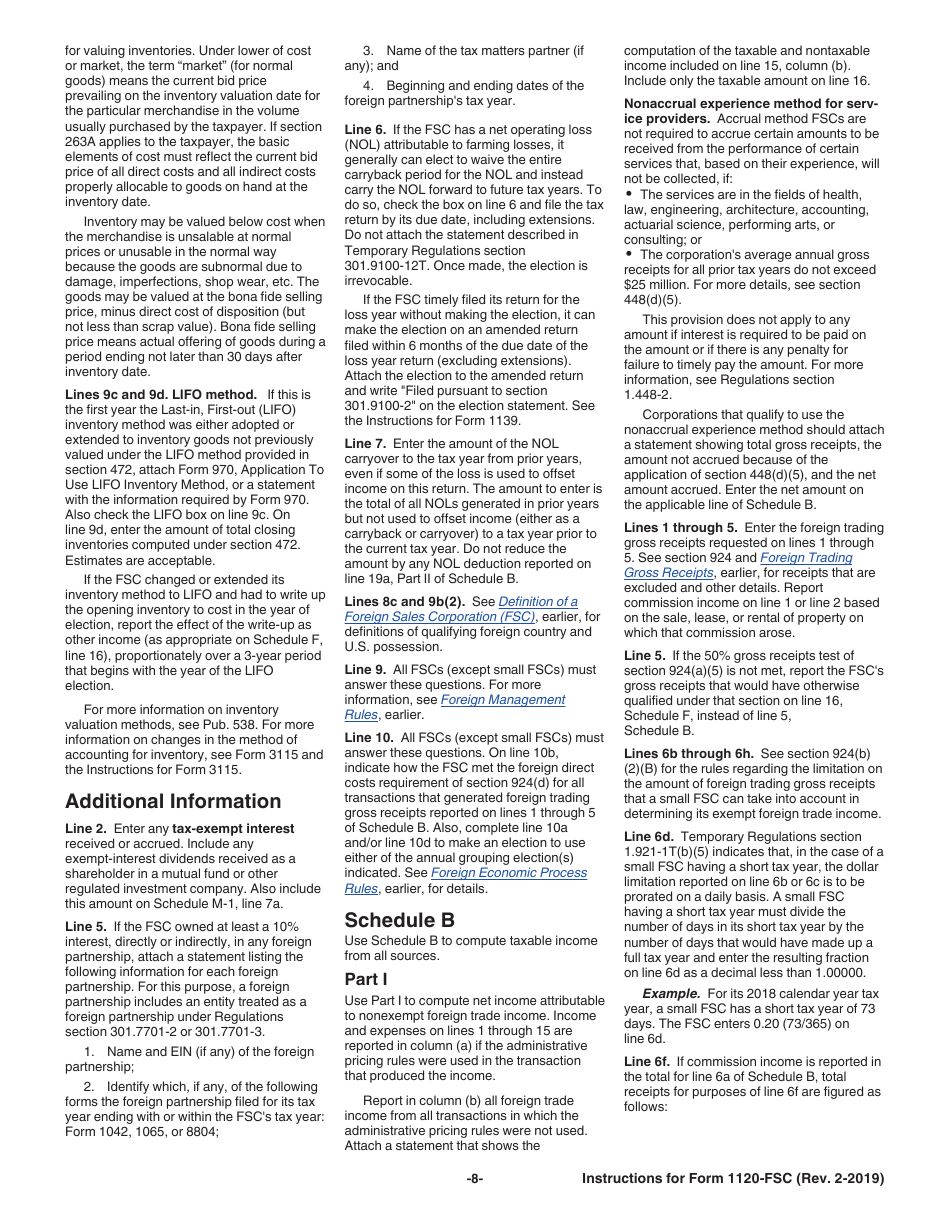 Instructions for IRS Form 1120-FSC U.S. Income Tax Return of a Foreign Sales Corporation, Page 8